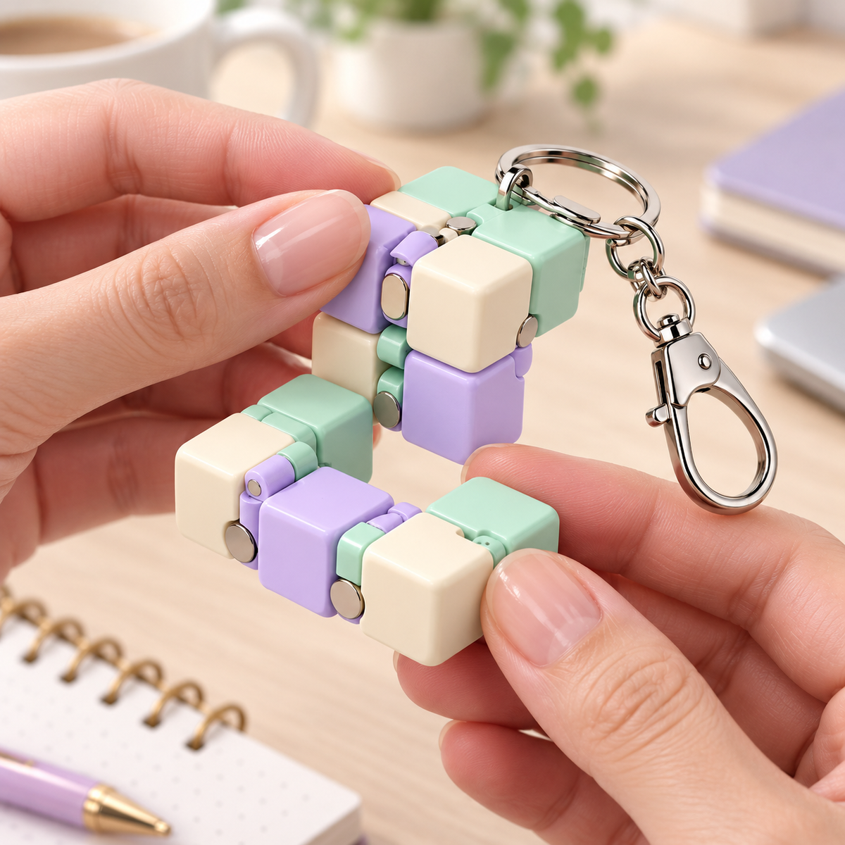 Pastel Fold Hinged Cube Fidget Keychain with Clip