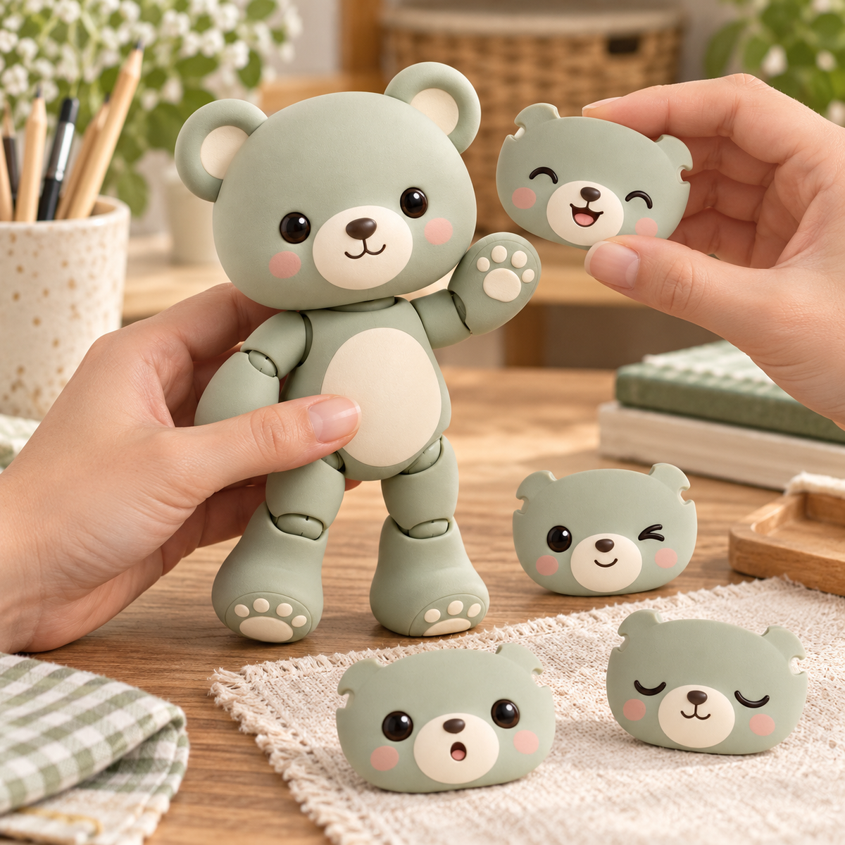 Sage Bear Poseable Doll with Expression Face Plates