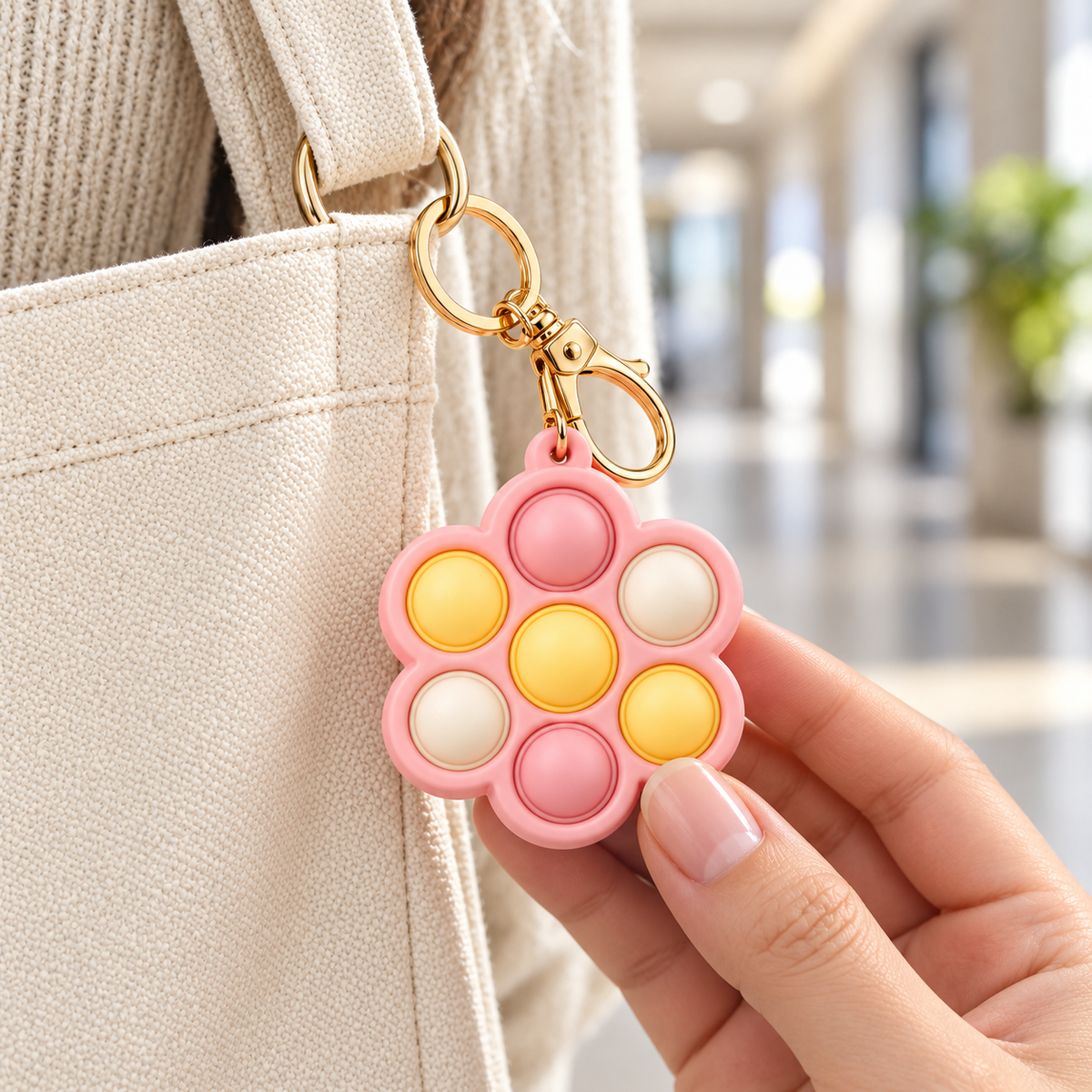 Peach Bloom Bubble Fidget Keychain with Keyring & Clip