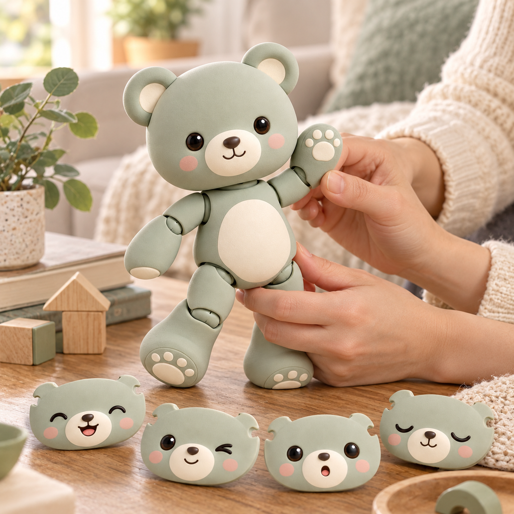 Sage Bear Poseable Doll with Expression Face Plates