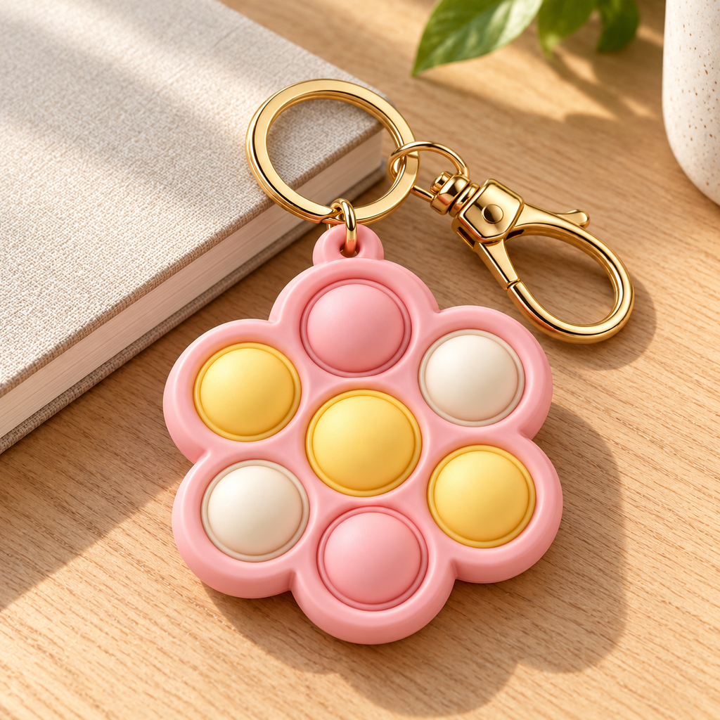 Peach Bloom Bubble Fidget Keychain with Keyring & Clip