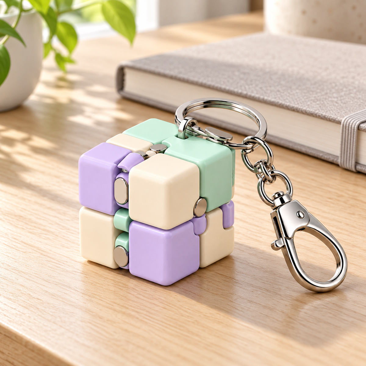 Pastel Fold Hinged Cube Fidget Keychain with Clip