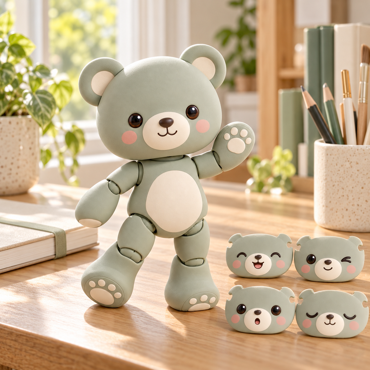 Sage Bear Poseable Doll with Expression Face Plates