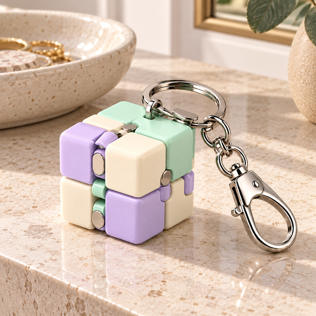 Pastel Fold Hinged Cube Fidget Keychain with Clip