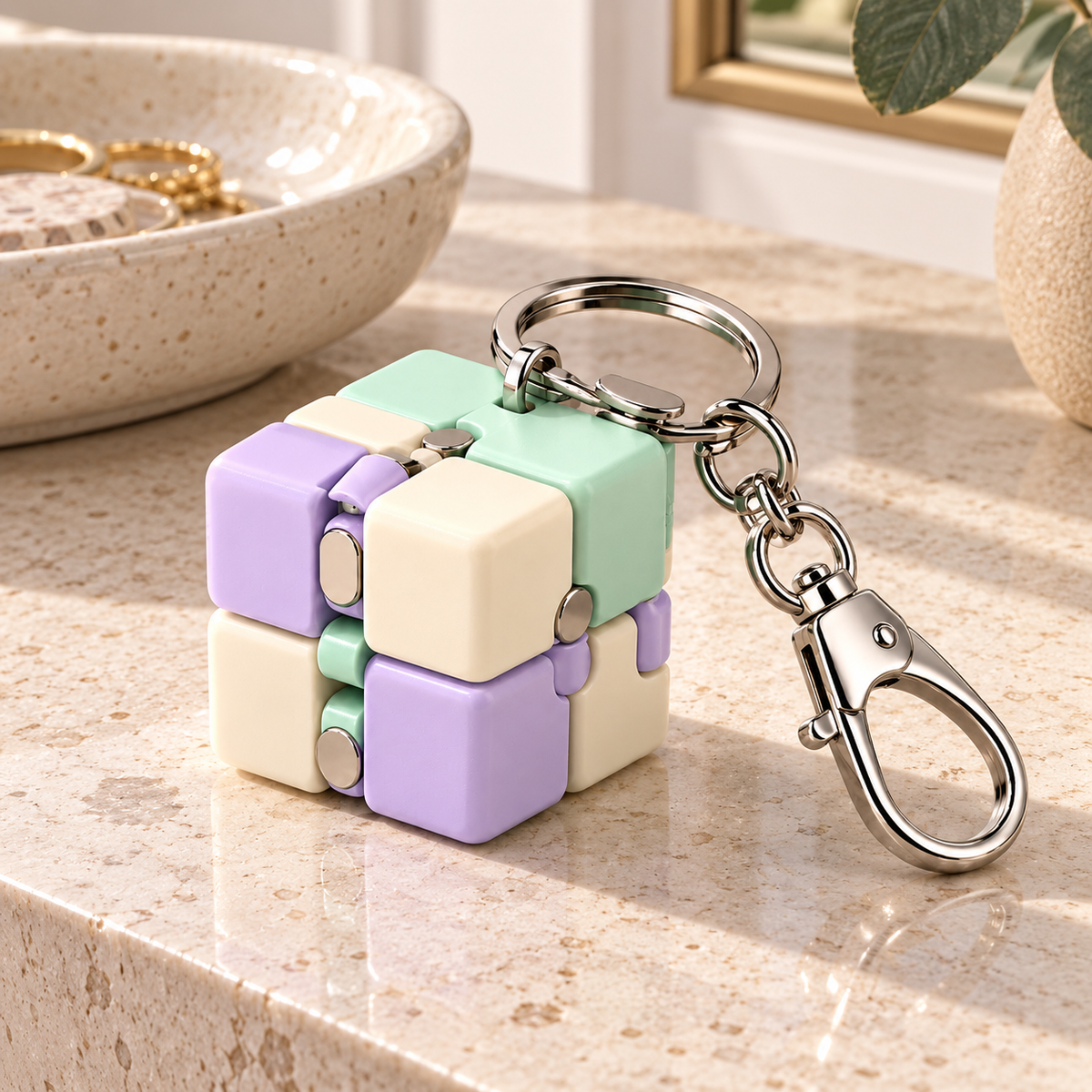 Pastel Fold Hinged Cube Fidget Keychain with Clip