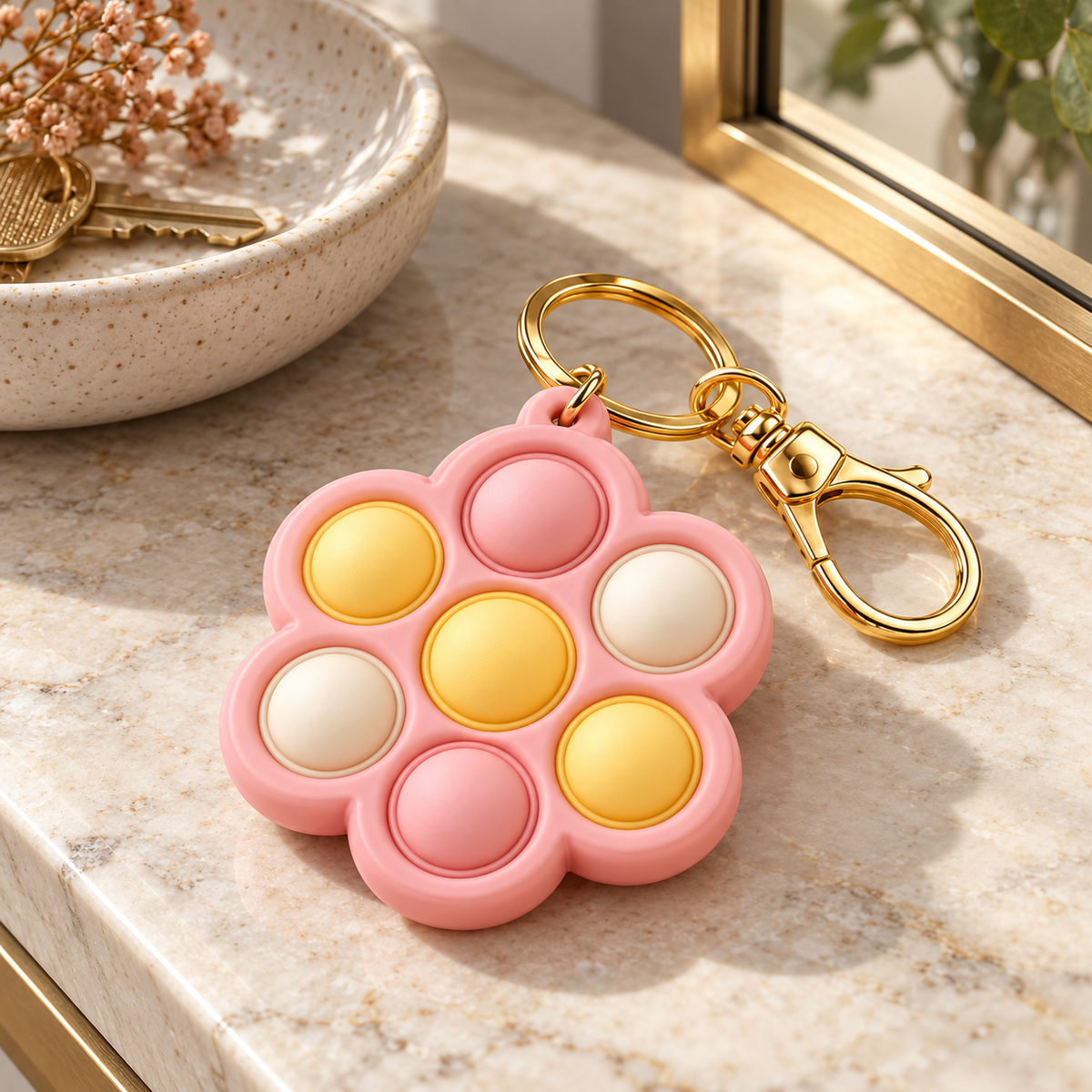 Peach Bloom Bubble Fidget Keychain with Keyring & Clip