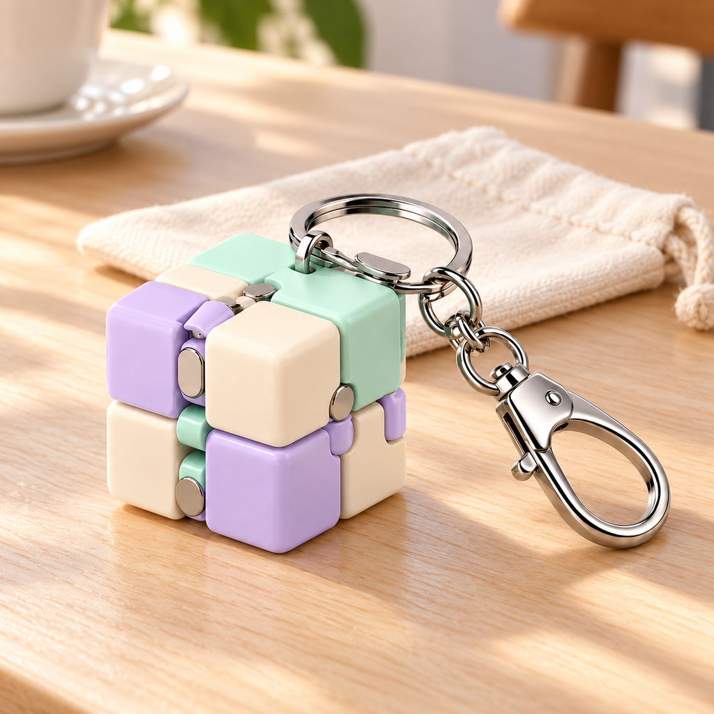 Pastel Fold Hinged Cube Fidget Keychain with Clip