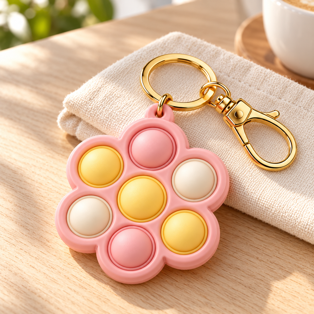 Peach Bloom Bubble Fidget Keychain with Keyring & Clip