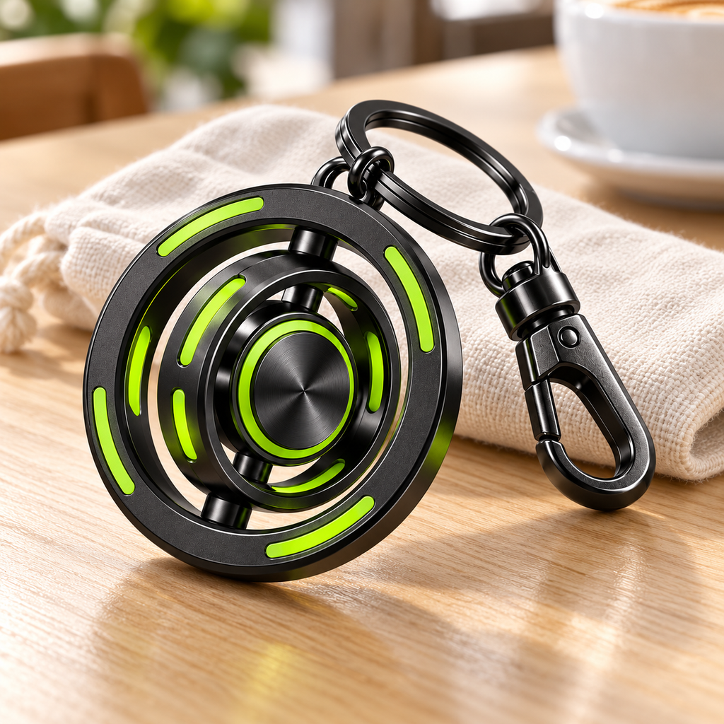 Lime Orbit Gimbal Spinner Fidget Keychain with Clip