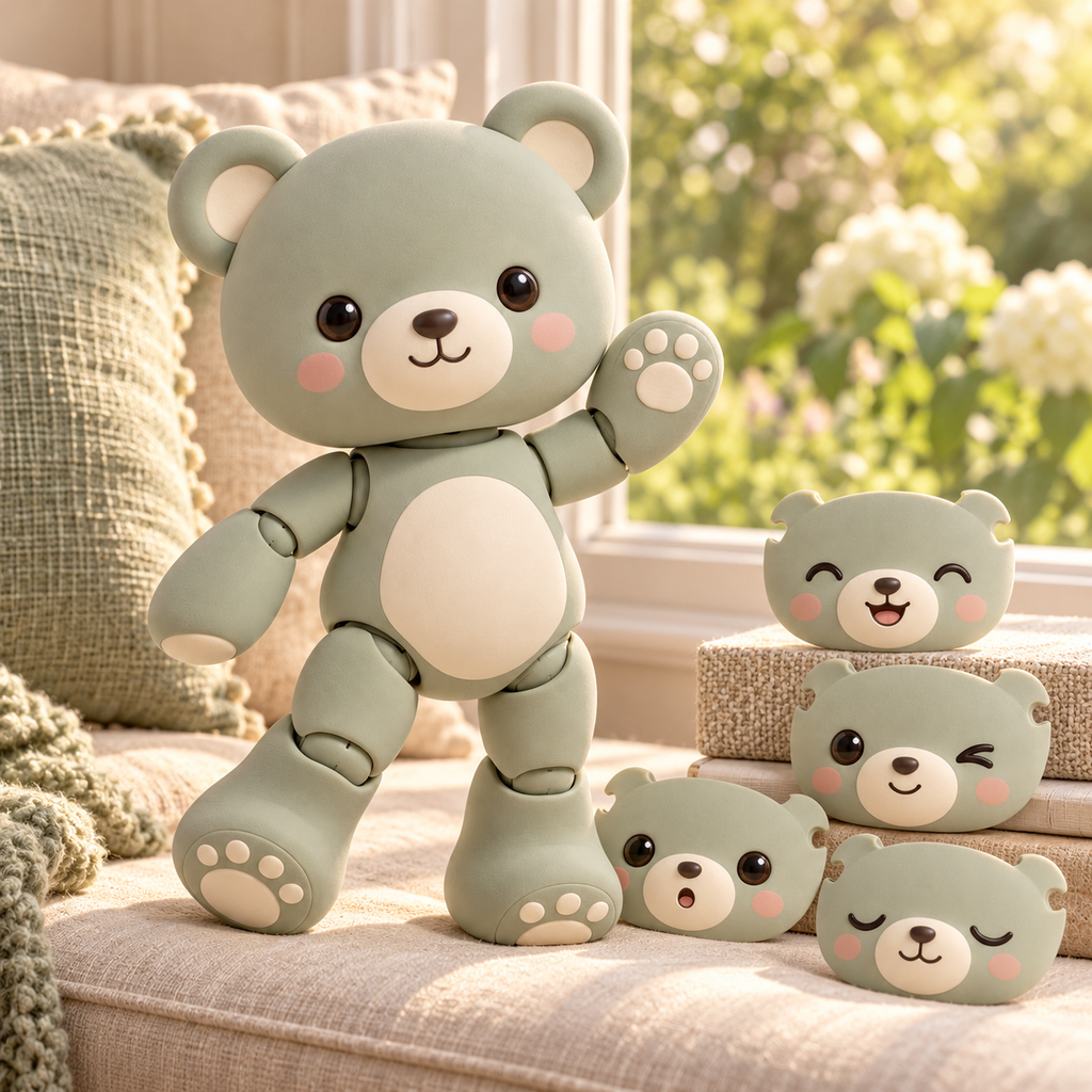 Sage Bear Poseable Doll with Expression Face Plates
