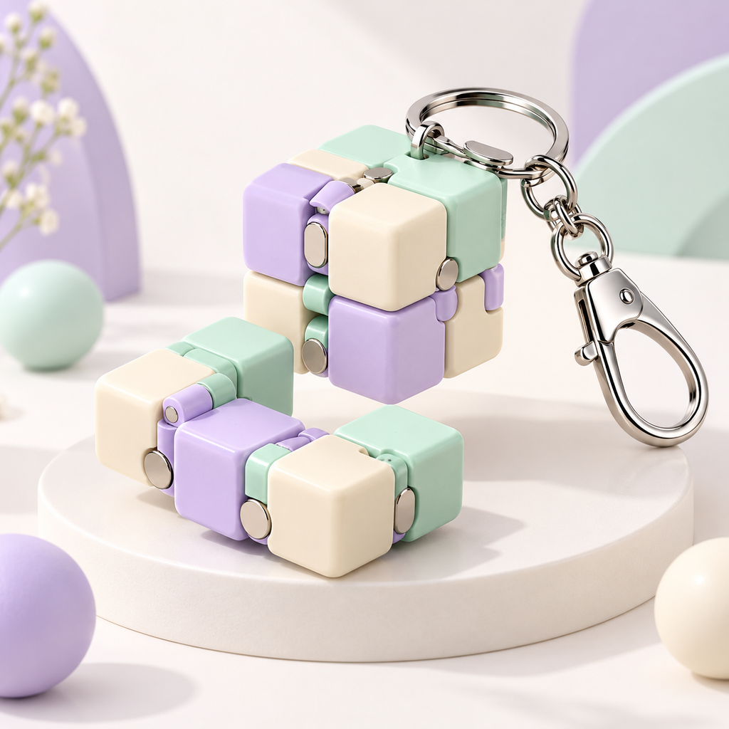 Pastel Fold Hinged Cube Fidget Keychain with Clip