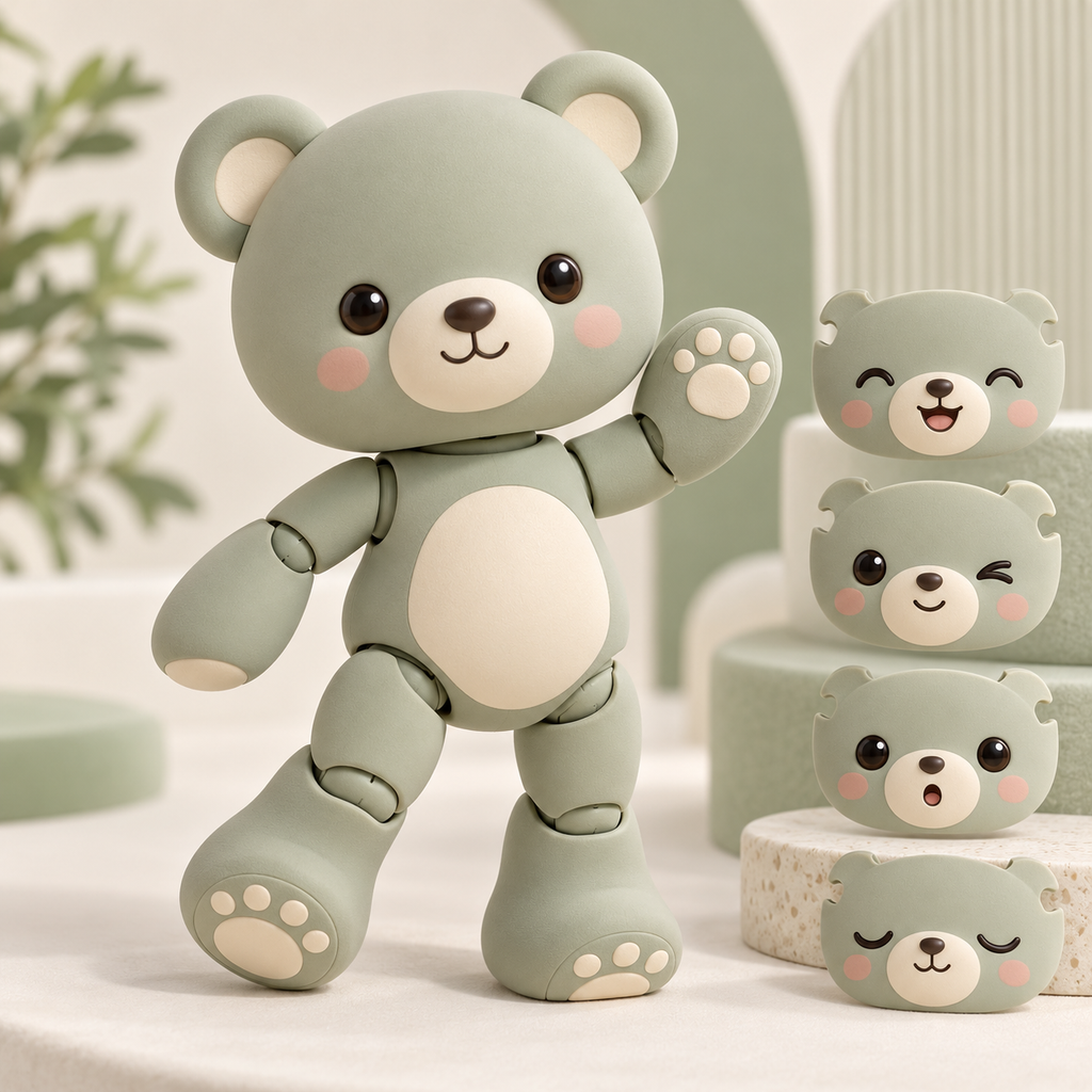 Sage Bear Poseable Doll with Expression Face Plates