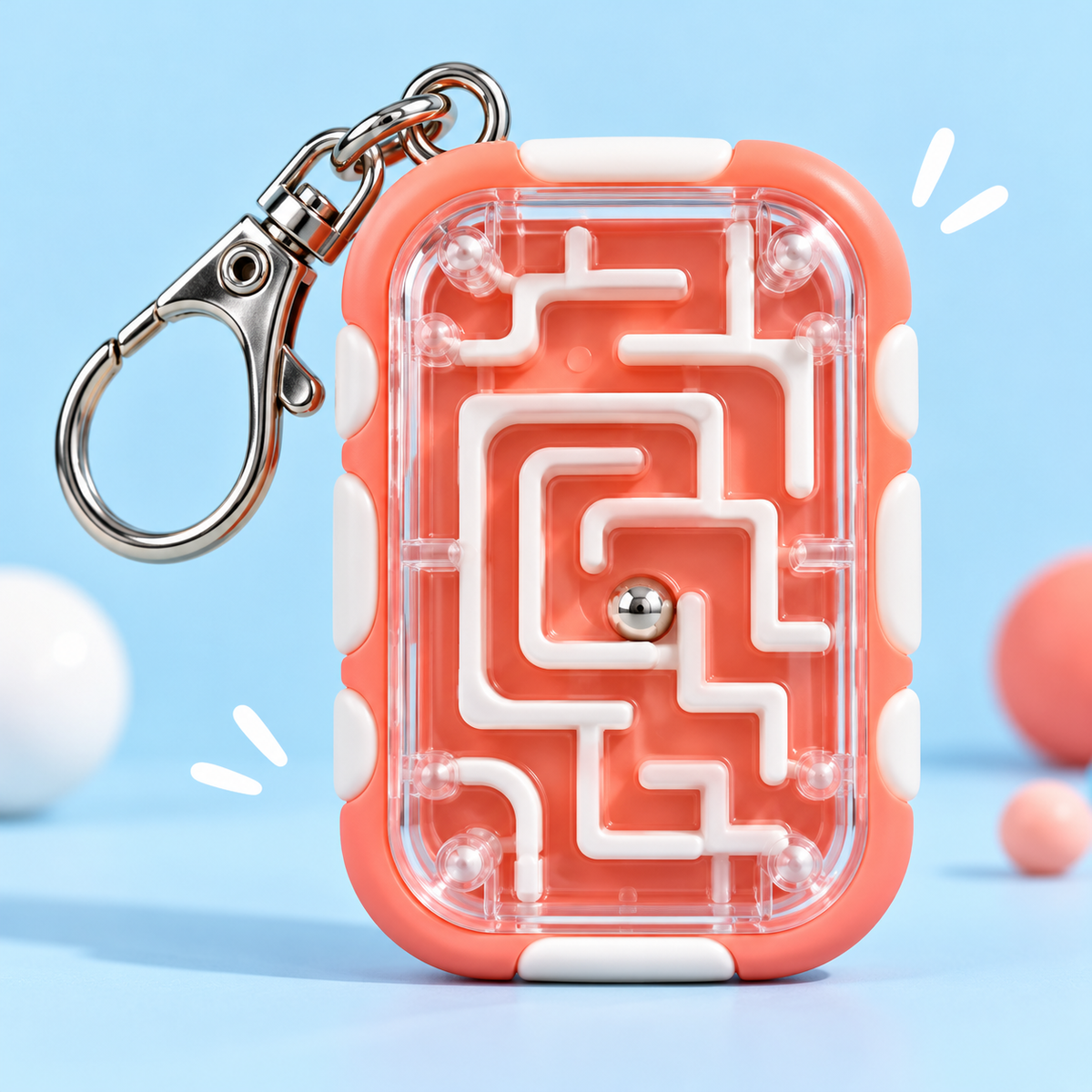 Coral Maze Ball Puzzle Keychain with Clip