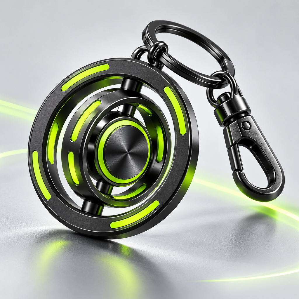 Lime Orbit Gimbal Spinner Fidget Keychain with Clip