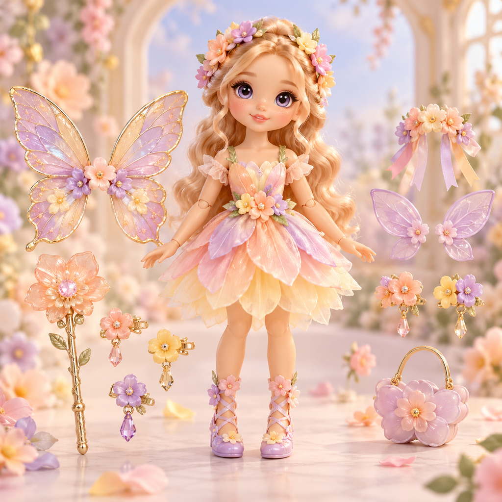 Petal Fairy Fashion Doll with Butterfly Wings & Floral Accessories